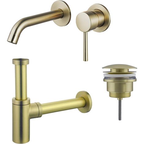 FugaFlow Eccelente Sobrado Slim Slim Kit mitigeur lavabo - robinet encastrable - bonde clic clac - siphon design - PVD Laiton brossé (1/4)