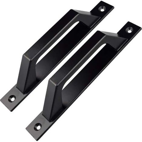 Lot de 2 poignées de porte de grange en métal noir avec vis pour portes coulissantes et armoires (200x25mm) (1/4)