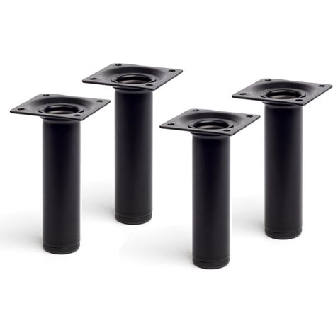 Jeu de 4 pieds cylindriques en acier d'une hauteur de 150 mm et finition noir. Dimensions: 30x30x150 mm - talla