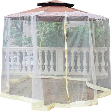 Moustiquaire pour parasol de terrasse, moustiquaire pour parasol avec porte à fermeture éclair et corde réglable -Beige (1/3)