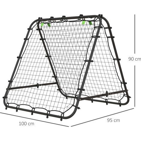Rebondeur de football Rebond Botté de rebond Mur Filet Bilatéral Ajustable en 5 étapes pour l’entraînement de football Acier noir 100 x 95 x 90 cm