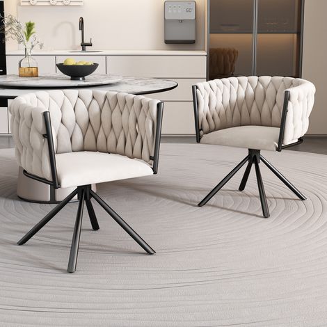 Silla de comed con 4 patas de metal col beige giratia 360° acabado en terciopelo claro apta para salón y dmitio (1/5)