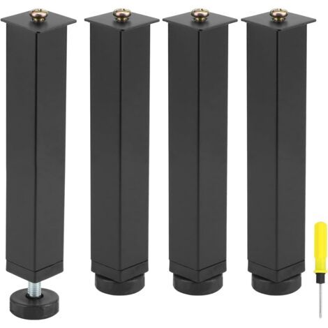 Lot de 4 - Pied Réglable - Sommier à Lattes - Hauteur Ajustable 20-22 cm - Acier Robuste - Base Antidérapante - Pour Meubles Divers - Noir - 20x22 cm (1/5)