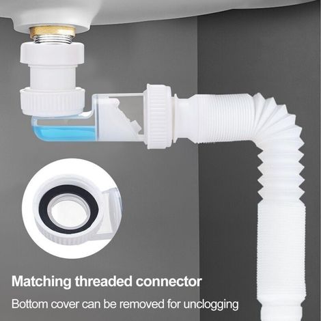Tuyau D'évacuation Anti-Odeurs G1-1/4, Isolation par Joint en Silicone, Rotation à 360°, Tuyau de Drainage Flexible, Flexible et RéTractable, Adapté aux éviers, Salles de Bains et Cuisines (Blanc)