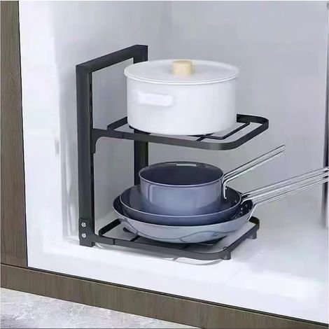 Organisateur de casseroles et poêles, support de rangement à plusieurs niveaux, clipsable et réglable, en acier au carbone, pour placard de cuisine (1/4)
