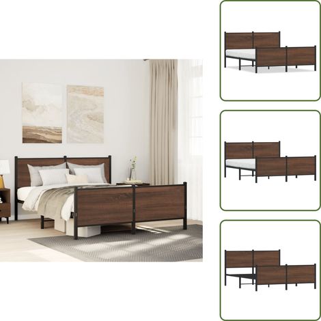 vidaXL Metallbett ohne Matratze Braun Eichen-Optik 150x200 cm
