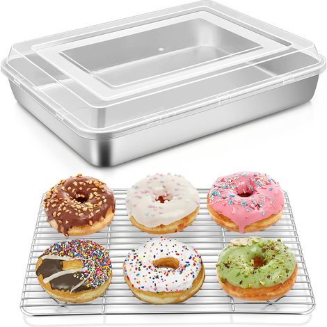 Plaque de cuisson, avec couvercle et grille de refroidissement, en acier inoxydable, pour brownies, lasagnes, gâteaux, légumes, saine et durable, passe au lave-vaisselle (1/5)