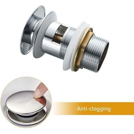 Bonde De Lavabo - Laiton Chromé - Mécanisme Clic-clac - Compatible Trou 1/4 Pouces - Avec Fonction Débordement - 1 Pièce (1/4)