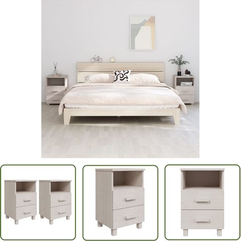 The Living Store Nachttische HAMAR 2 Stk. Weiß 40x35x62 cm Massivholz - Holznachtttische - Massivholzmöbel - Kiefernholzmöbel - Weißer Nachttisch - Wohnzimmerdeko (1/5)