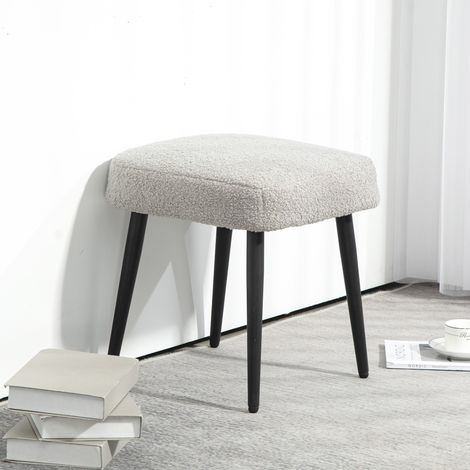 Hocker, Fußstütze, gepolsterter Sitz, Kaschmir-Optik, Stahlbeine, 42 x 42 x 44 cm, Hellgrau