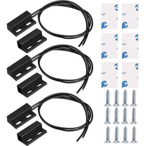 Capteur magnétique de porte Lot de 3 ABS noir Contact NF câblé Alarme porte/fenêtre 10-1 (1/5)