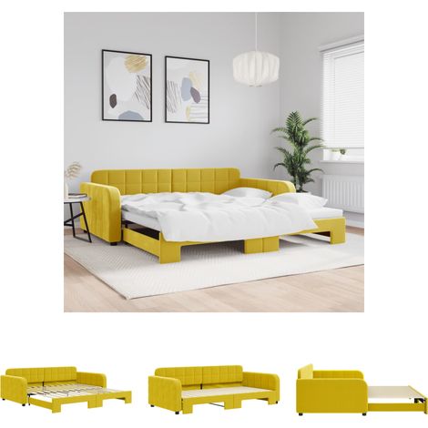 The Living Store Tagesbett Ausziehbar Gelb 100x200 cm Samt - Betten & Bettgestelle (1/5)