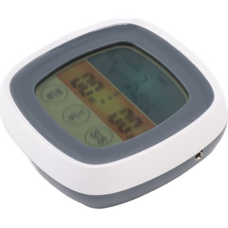 Thermomètre de cuisine tactile avec affichage numérique et minuteur, thermomètre de terrain pour barbecue, gris avec cadre central blanc. (1/5)