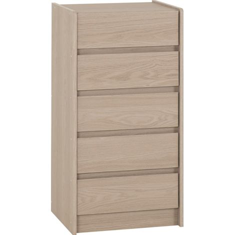 Paris 5 Drawers Chest - L40 x W48 x H94 cm - Smoked Ash Effect
