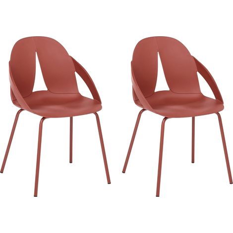 Set of 2 Garden Chairs Synthetic Seat and Backrest Metal Legs Red Bolgheri (1/5)