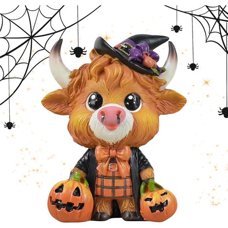 Statuettes Vache des Highlands Décoration Sculpture en Résine Statue De Gnome Vache Highland Ornement Décoration En Résine Pour Cheminée Et Étagère De Table D'Halloween Festive (1/5)