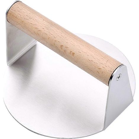 Presse à Hamburger en Acier Inoxydable avec Poignée en Bois - Presse à Bacon Lourde pour Grill (1/4)