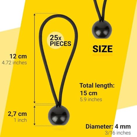 Ceinture élastique avec cordon - Emballage avec 25 x 15 cm bande élastique universelle avec fermeture - Bande élastique fendue parfaite pour le camping - Noir