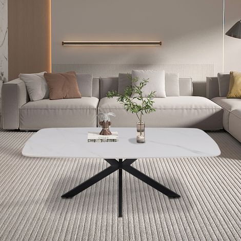 Table basse 130x70x45 cm en pierre blanche frittée et métal - ATREIDE