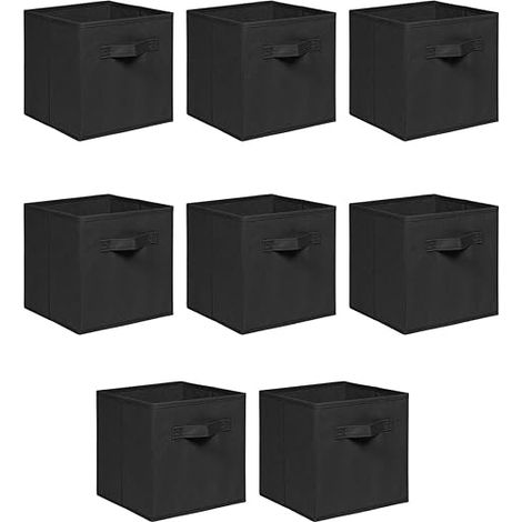Foldable Storage Boxes,Non-Woven Fabric Storage Box Set,Storage Drawers for Cube Storage Unit,26.5x26.5x28 cm (Black, Set of 8)