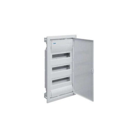 Hager – Coffret encastré 3 rangées 36 modules – Fixation encastrée – IP30 – IK07 – Compatible montage Rail DIN – Porte blanche opaque