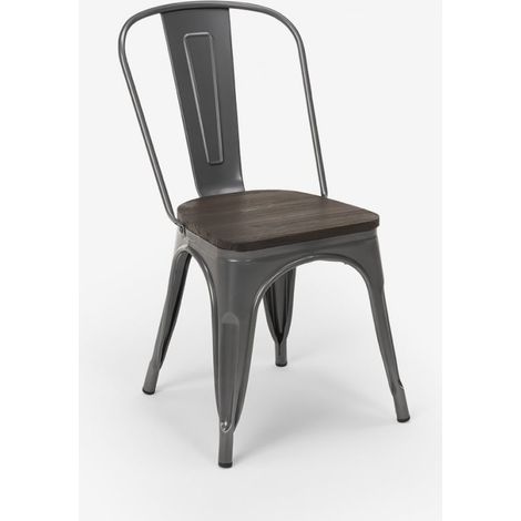 chaise industrielle en bois et acier style pour cuisine et bar steel wood - Gris foncé (1/5)