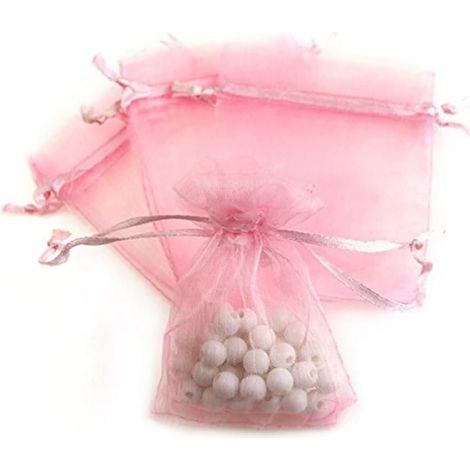 100 Pièces pochette à bijoux sacs pour sacs à cordon cosmetic bag trousse makeup bag sachet confiserie en organza pochettes rose (1/5)