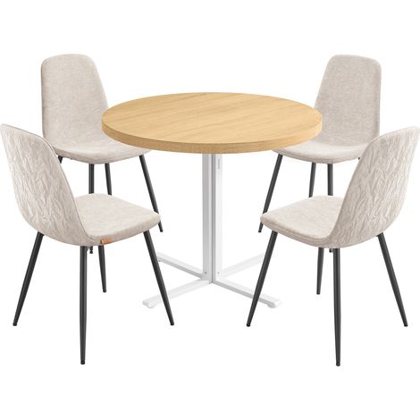 1 Table Ronde avec 4 Chaises de Salle à Manger, Ensemble de Salle à Manger, Support en Acier, Montage Facile, Doré Chêne et Blanc Crème (1/5)