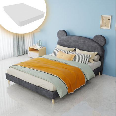 Cama infantil 140x200 cm de tela y metal gris con colchón, para dormitorio infantil – MEUBLIV (1/5)