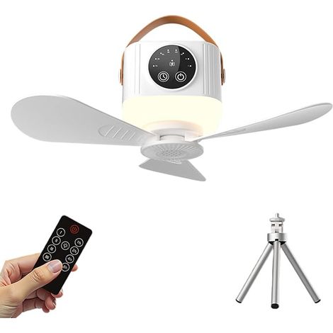 Ventilador de techo con luz para camping, ventilador USB con control remoto, lámpara LED para camping con ventilador recargable, 7200 mAh, silencioso, 4 velocidades ajustables para coche y pesca. (1/5)