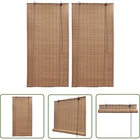 The Living Store Bambusrollos 2 Stk. 80x160 cm Braun - Bambusrolladen - Fensterdeko - Rollos - Lichtdurchlässige Vorhänge - Dekorative Gardine (1/5)