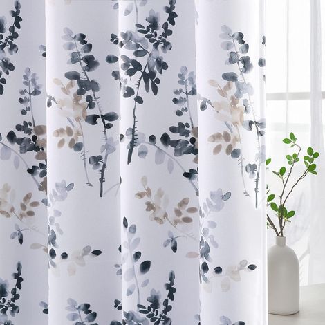 Verdunkelungsvorhänge für das Wohnzimmer, wärmeisolierte Verdunkelungspaneele, 213,4 cm lang, Ösen oben, lichtblockierende Vorhänge/Gardinen, Steinblau und Taupe, klassischer Vintage-Blumendruck, 2 Pa