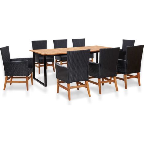Set comedor jardín 9 pzas ratán sintético y madera acacia negro vidaXL (1/5)