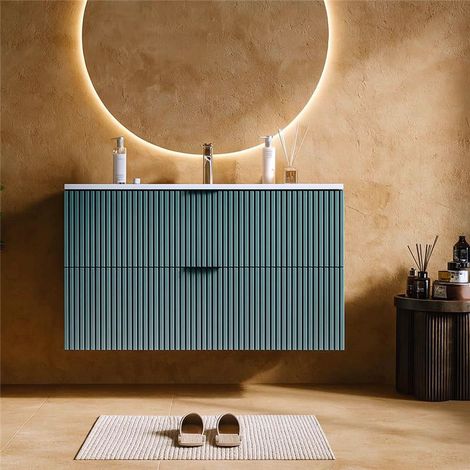 Exagonshop Mobile bagno cannettato 102x47 azzurro opaco lavabo in