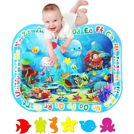 Grand tapis d'eau bébé 95 x 76 cm sans BPA - tapis de jeu d'eau - Jouets sensoriels - bleu (1/4)
