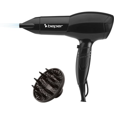 BEPER 40.979 2000-Watt-Haartrockner, inklusive Diffusor und Konzentrator, rutschfester Griff, Schwarz (1/5)