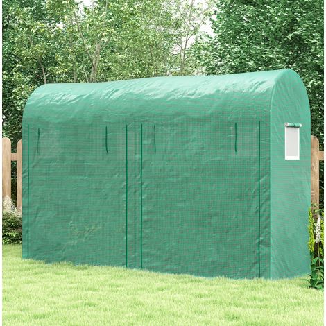 Serre de jardin tunnel pour balcon et potager avec porte roulante double, 4 fenêtres, armature acier et bâche PE verte 300x100x200 cm pour tomates CHICFURN (1/5)