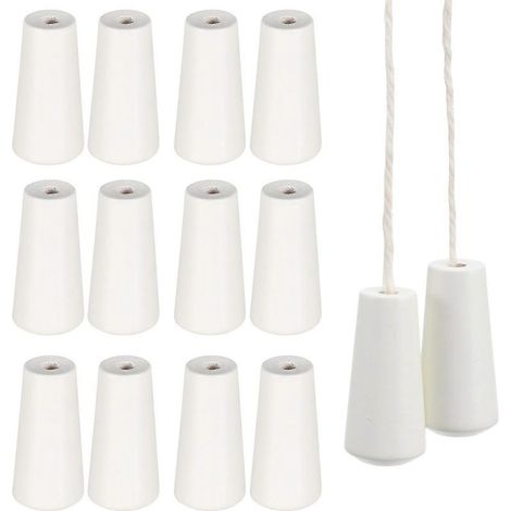Online Store - Lot de 12 tirettes de cordon en bois blanc pour stores vénitiens, avec pompons et embouts. (1/3)