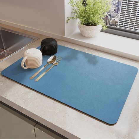 Alfombrilla escurridora para encimera de cocina, alfombrilla de goma altamente absorbente y resistente a las manchas (azul, 40 cm x 60 cm) (1/5)