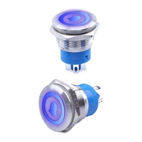 Bouton de sonnette 19 x 27 mm, LED bleue monostable, argenté, antivandale, 250 V, 2 A (1/5)