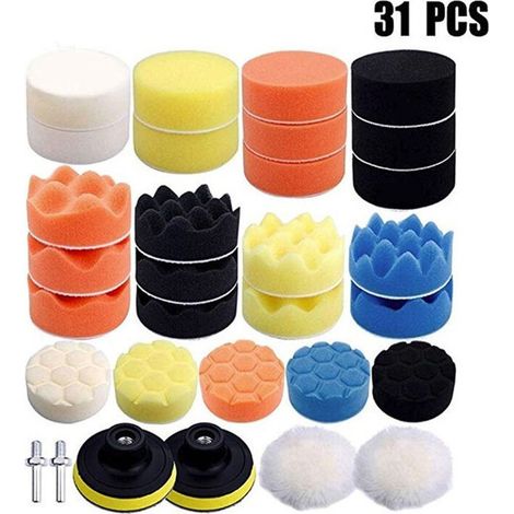 YMYNY 31-teiliges 80-mm-Polierpad, Polierschwamm, Polierschwamm-Set mit M14-Bohrer zum Schleifen von Autos, Polieren für RO/DA-Poliermaschine mit Doppelwirkung (1/4)