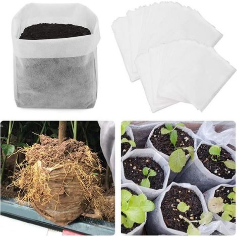 Sac de pépinière de plantes, 100 Pcs 24  27CM sac de plante non tissé sac de plantation de fleurs jardin semis sac (blanc) (1/4)