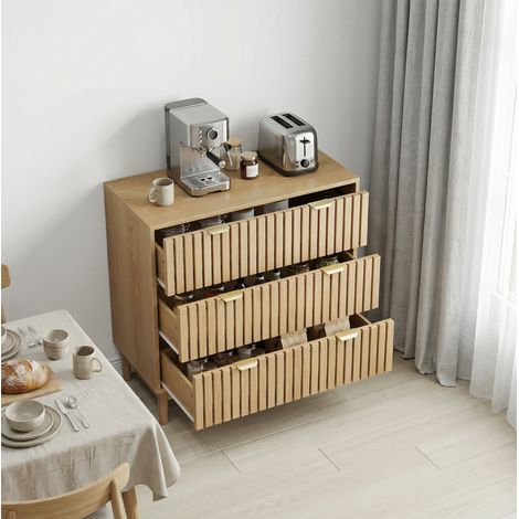 Comò a 3 cassetti 80 x 39 x 80 cm colore rovere, stile campagna medievale HAVRYA (1/5)