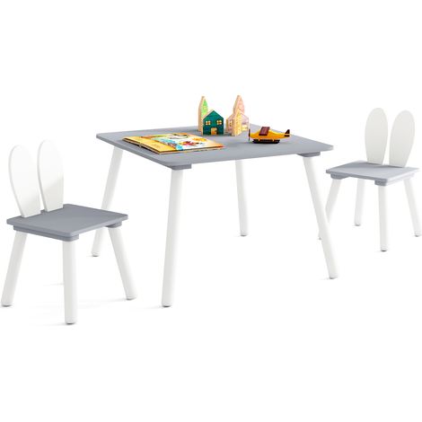COSTWAY Kids Table and Chairs Set Multi-purpose Children’s Furniture Set-Grey (1/5)