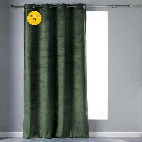 Lot de 2 Rideaux tamisant 140 x 240 cm velours doux Velvetine Kaki (1/3)