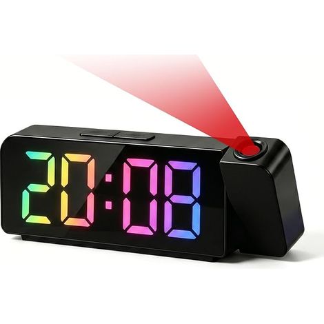 Reloj despertador con proyector de techo de 180°, reloj despertador digital RGB con visualización de temperatura y fecha, reloj LED ajustable, brillo ajustable, cargador USB, regalo para personas con (1/5)