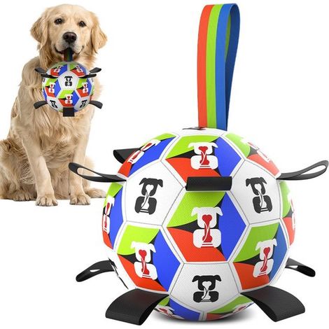 Juguete para perros, balón de fútbol colorido con forma de perro, resistente a las mordeduras, 15 cm. Incluye bomba de aire y adaptador de aguja (1/4)