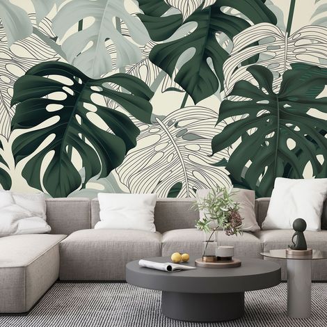 Papier peint panoramique - Feuilles tropicales - 390 cm x 219 cm (1/4)