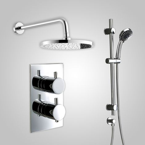 Violet Thermostatic 2 Dial 2 Way Round Set - Shower Head & Slider Rail Handset (1/5)
