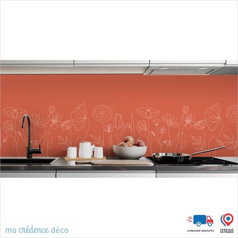 Crédence : Fleurs et dessin 3 - Couleur Rouge saumon - Alu composite - 120 - 60 (1/3)